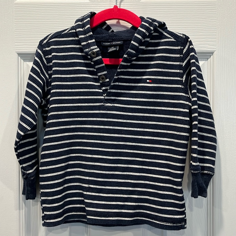 Boys Tommy Hilfiger long-sleeved hooded shirt hooded striped blue size 2T